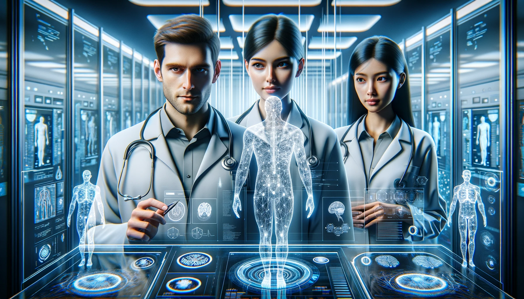DALL·E 2023-10-31 16.46.59 – 3D hyper-realistic render in 1920×1080 pixels of a male doctor of Caucasian descent and a female doctor of South Asian descent, standing side by side DALL·E 2023-10-31 16.46.59 - 3D hyper-realistic render in 1920x1080 pixels of a male doctor of Caucasian descent and a female doctor of South Asian descent, standing side by side